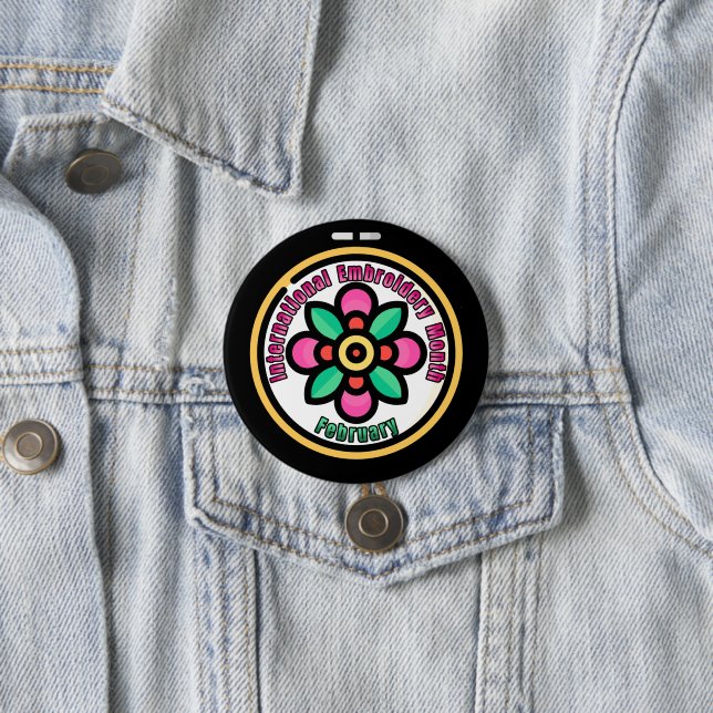 International Embroidery Month 3 Inch Round Button (In Situ)