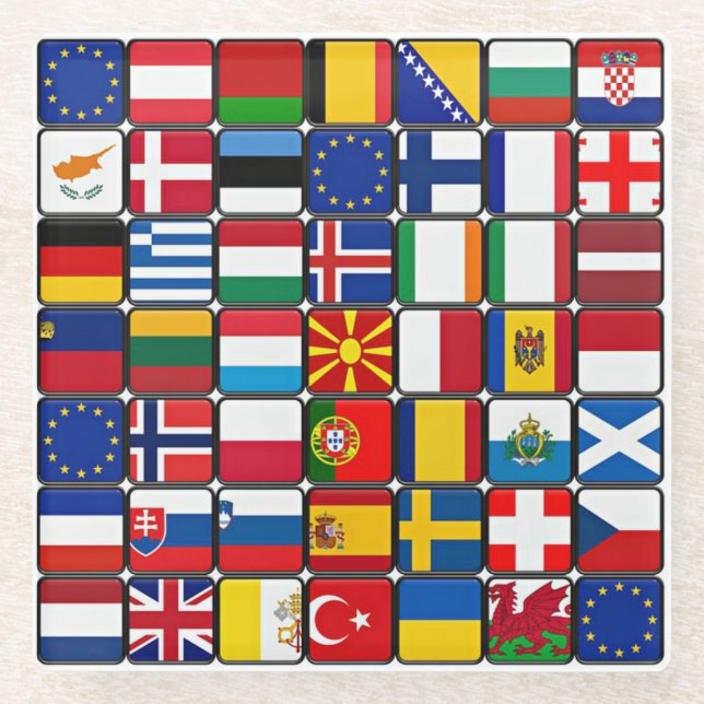 International flags collection, world flags glass coaster (Front)