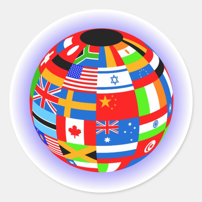 international flags globe earth classic round sticker (Front)