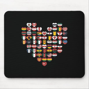 International Flags Heart Love Traveller Souvenir Mouse Pad