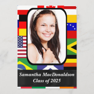International flags photo graduation invitation