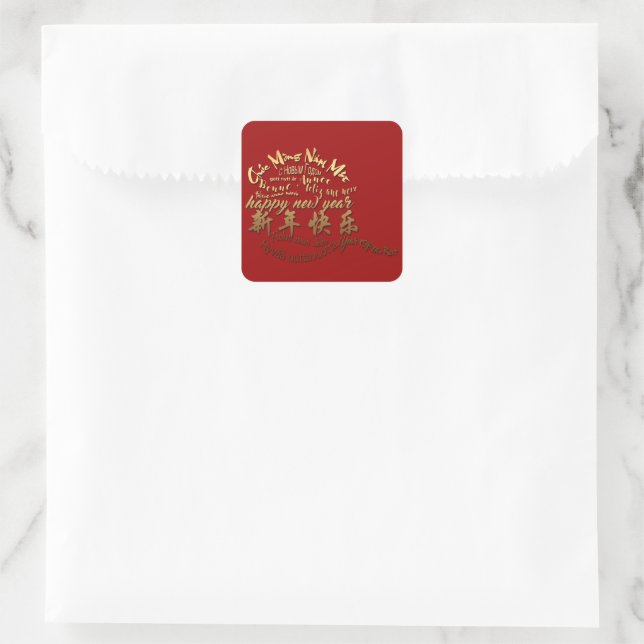International Gold Wishes Rat New Year 2020 Square Square Sticker (Bag)