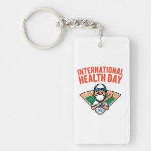 International Health Day Baseball Design Keychain