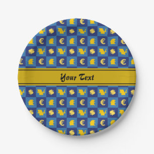 International money currencies signs pattern paper plate