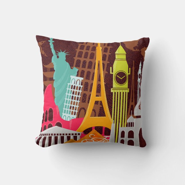 International Monuments Throw Pillow (Front)