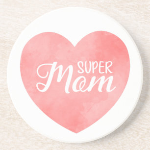 International mother's day, pink heart super mom coaster