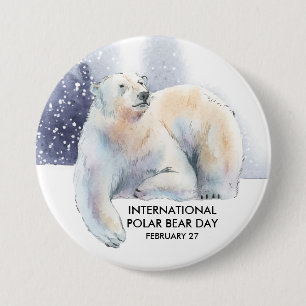 International Polar Bear Day, watercolor 3 Inch Round Button
