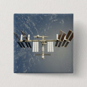 International Space Station backdropped 2 Inch Square Button