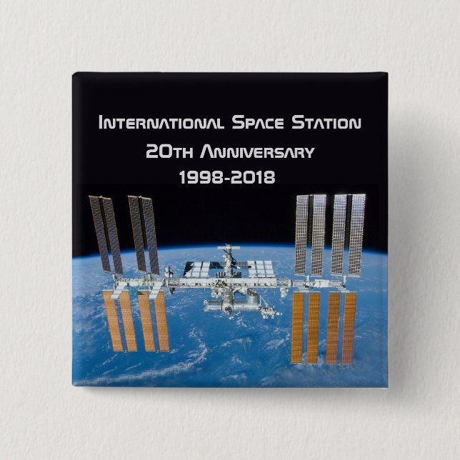 International Space Station ISS 20th Anniversary 2 Inch Square Button (Front)