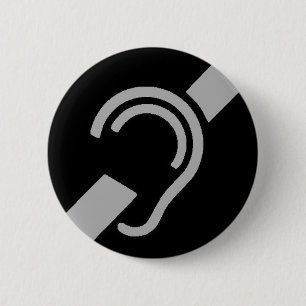 International Symbol for Deaf, Silver on Black 2 Inch Round Button