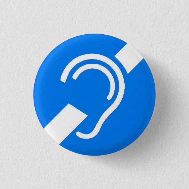 International Symbol for Deaf White on Blue 1 Inch Round Button (Front)