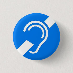 International Symbol for Deaf White on Blue 1 Inch Round Button