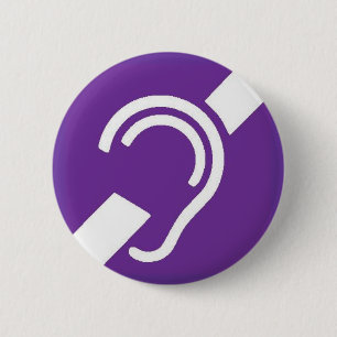 International Symbol for Deaf, White on Purple 2 Inch Round Button