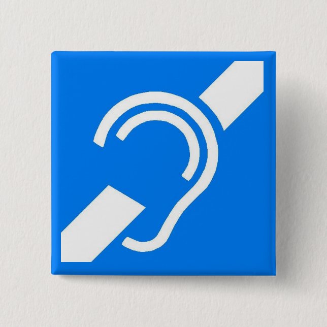 International Symbol for the Deaf 2 Inch Square Button (Front)
