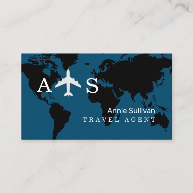 International Travel Agent airplane monogram Business Card (Front)