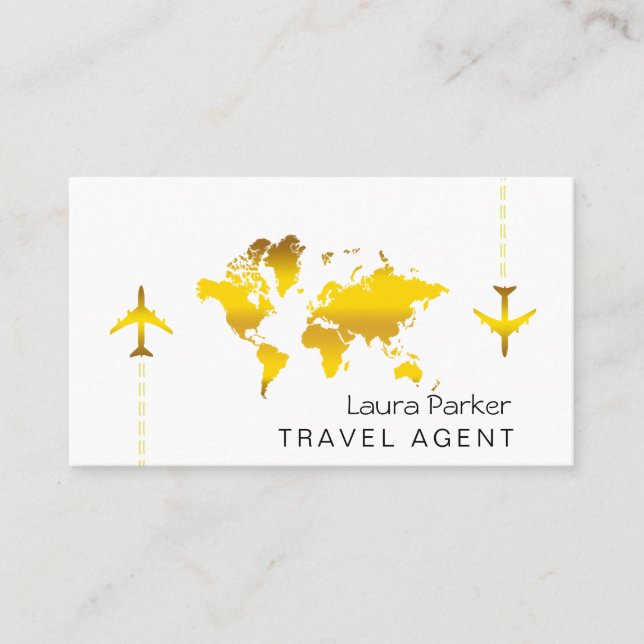 International Travel World Map Gold Glitter Business Card (Front)