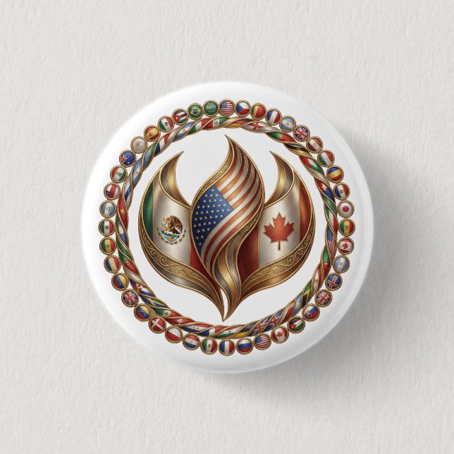 International Unity Flame with World Flags Emblem  1 Inch Round Button (Front)