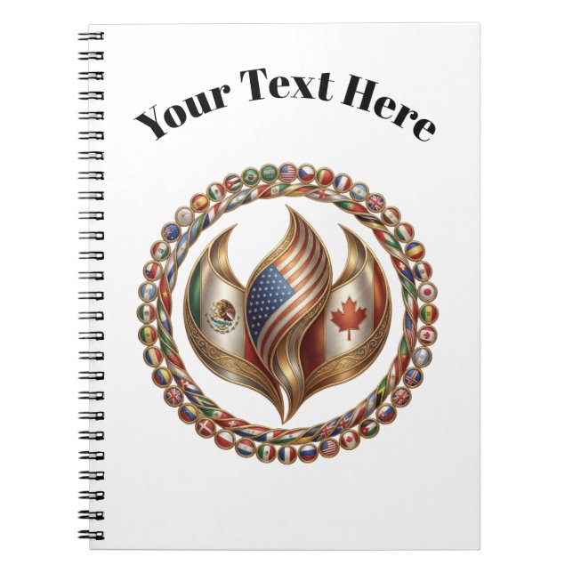International Unity Flame with World Flags Emblem  Notebook (Front)