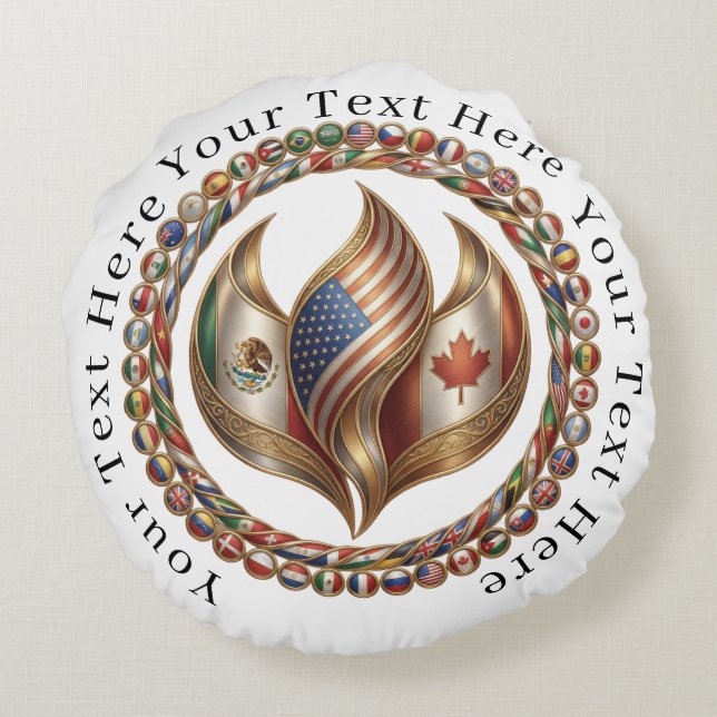 International Unity Flame with World Flags Emblem  Round Pillow (Back)