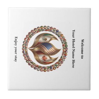 International Unity Flame with World Flags Emblem Tile