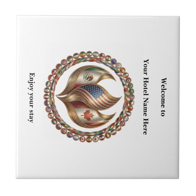 International Unity Flame with World Flags Emblem  Tile (Front)