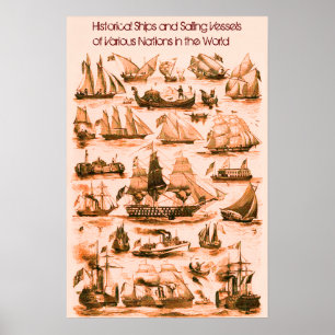 INTERNATIONAL VINTAGE SAILING VESSELS SHIPS,Sepia Poster