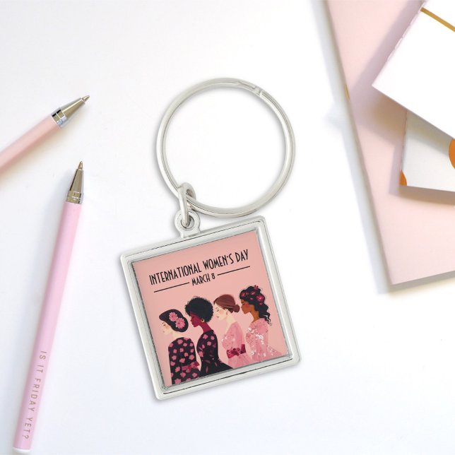 International Women’s Day Global Women Pink Floral Keychain (Creator Uploaded)