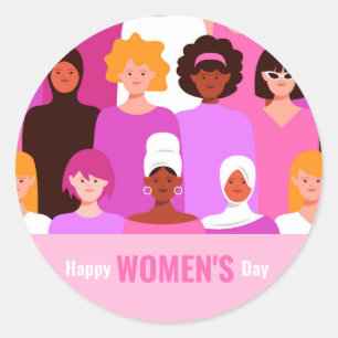 International women's day 8 march pink classic round sticker