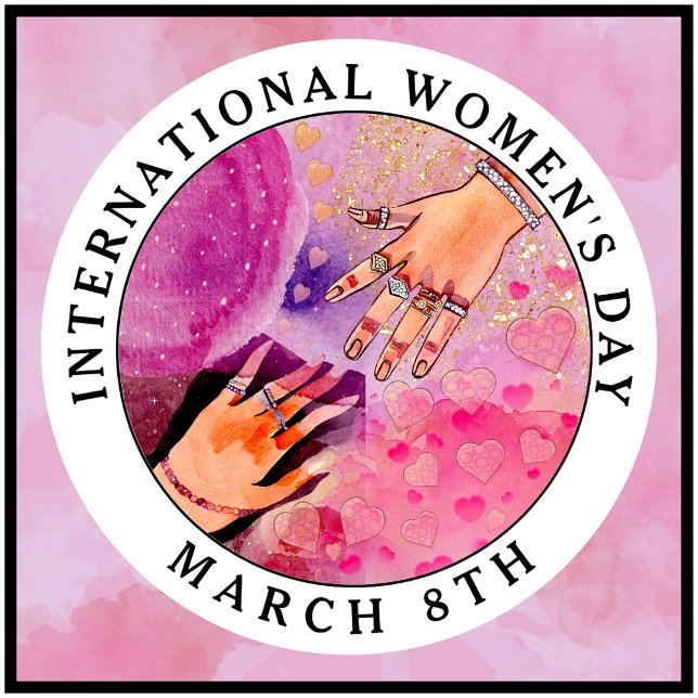 International Women's Day 8th March Pink Art 3 Inch Round Button (Creator Uploaded)