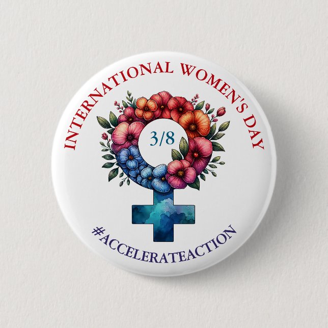 International Women's Day | Accelerate Action 2 Inch Round Button (Front)