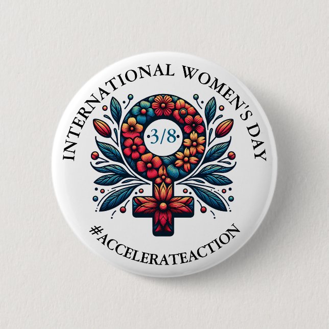 International Women's Day | Accelerate Action 2 Inch Round Button (Front)