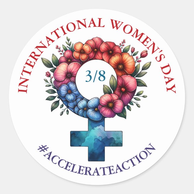 International Women's Day | Accelerate Action Classic Round Sticker (Front)