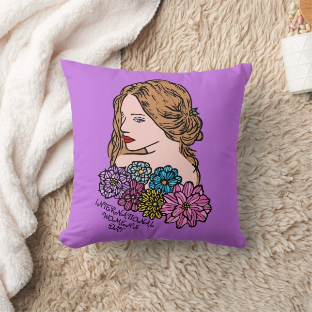 International Women's Day Beautiful Lady Throw Pillow (Blanket)