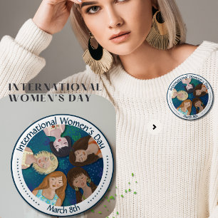 International Women's Day hand drawn in Blue 4 Inch Round Button