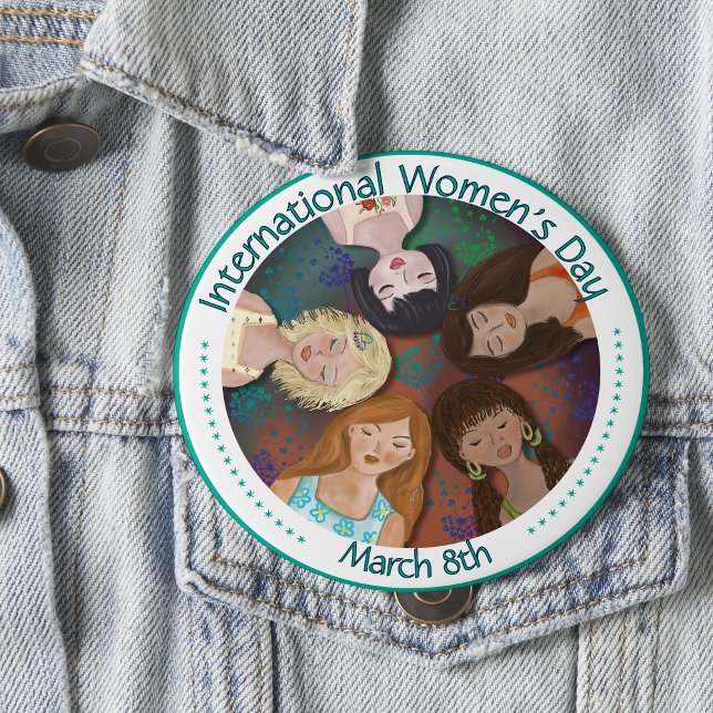 International Women's Day Illustration colourful 4 Inch Round Button (International Women's Day Illustration colorful Button)