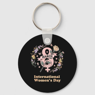 International Womens Day March 8 Rose Feminist Keychain