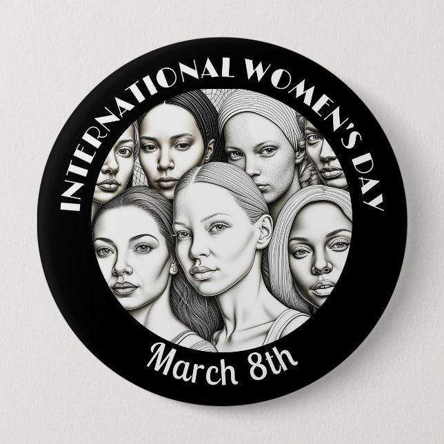 International Women's Day March 8th 4 Inch Round Button (Front)
