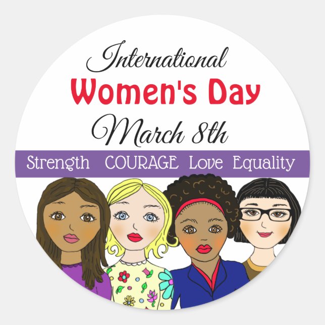 International Women's Day March 8th Button Classic Round Sticker (Front)