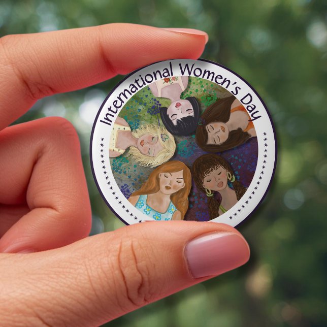 International Women's Day multi-ethnic portrait 4 Inch Round Button (International Women's Day multi-ethnic portrait Button)
