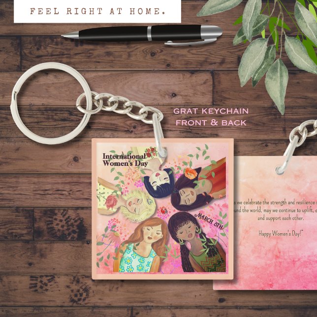 International Women's Day Pink Female Portraits Keychain (International Women's Day Pink Female Portraits Keychain)