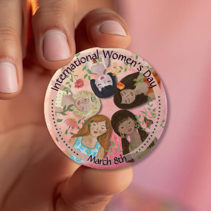 International Women's Day Pink Feminine Portraits 4 Inch Round Button