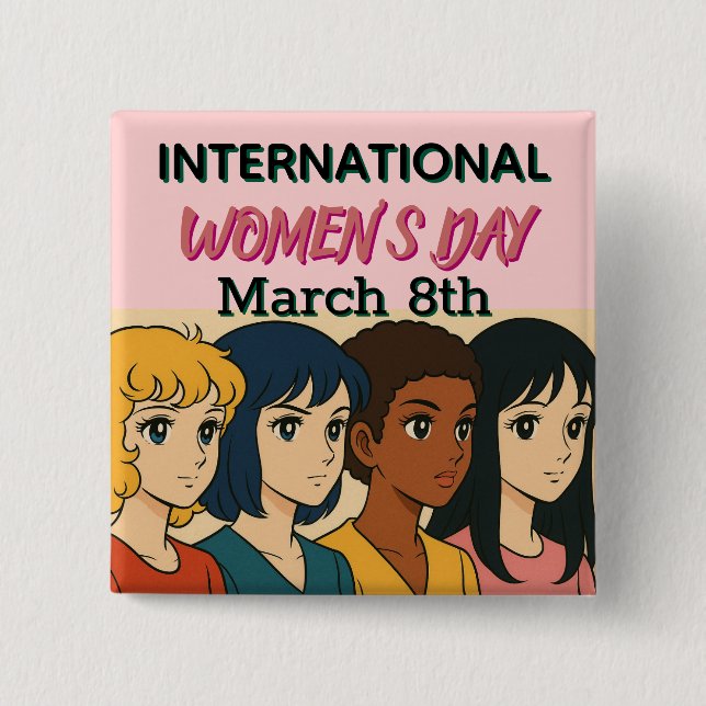 International Women's Day | Pop Art  2 Inch Square Button (Front)