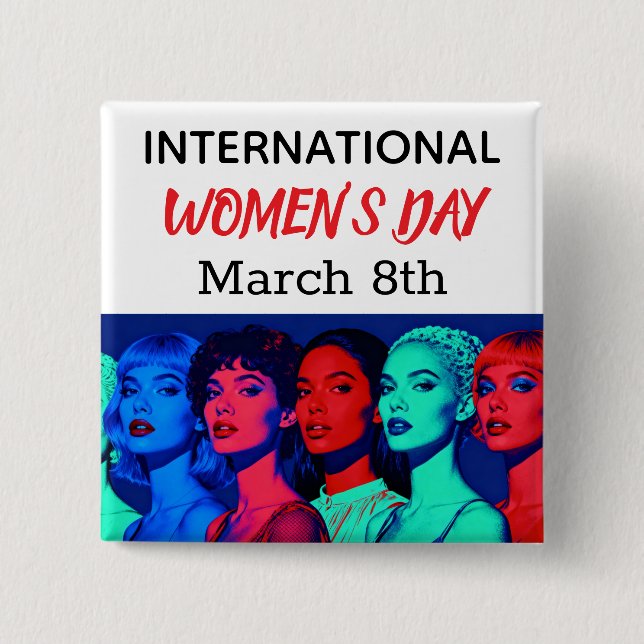 International Women's Day | Pop Art  2 Inch Square Button (Front)