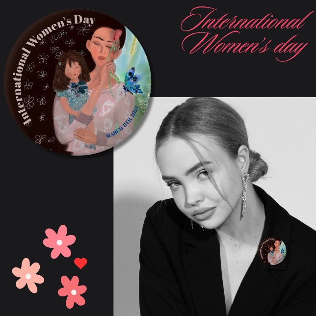 International Women's Day with a girl Button (International Women's Day with a girl Button)