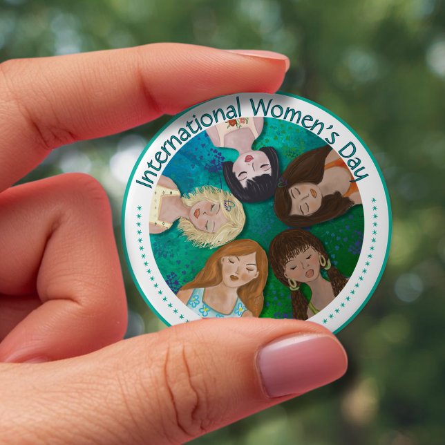 International Women's Day with Diverse Characters  4 Inch Round Button ( International Women's Day with Diverse Characters Button)