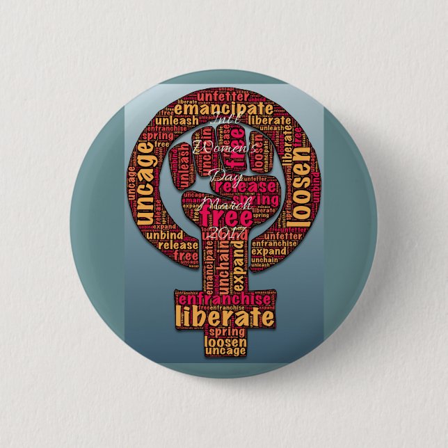 international women's march 2017 raised fist 2 inch round button (Front)
