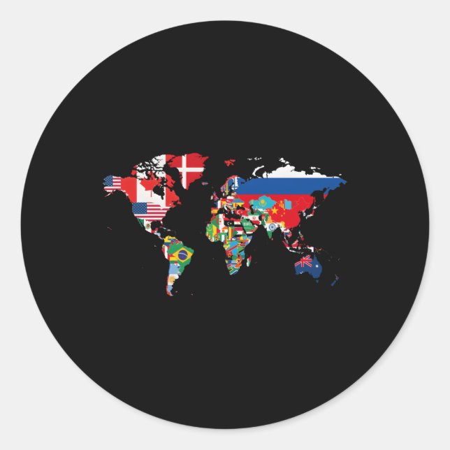 International World Flags Flags World Map For Classic Round Sticker (Front)