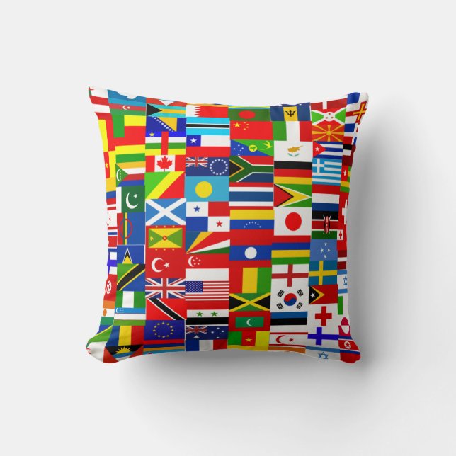 International World Wide Flag Collage Throw Pillow (Front)