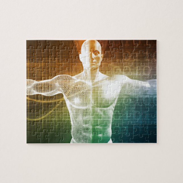 Internet Background with Binary Code and Vitruvian Jigsaw Puzzle (Horizontal)