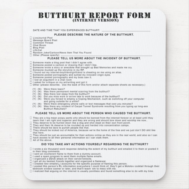 Internet Butthurt report form Mousepad (Front)